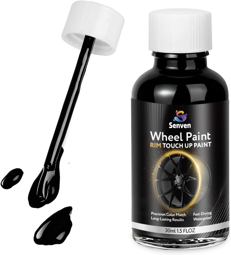 SENVEN Black Touch Up Paint Rim Paint Wheel Scratch Repair Kit for Curb Rash & Scratches, Universal Black Enamel Repair Scratch Resistant 1.5 fl oz Car Touch Up Pen - Image 1